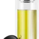 Tea Infuser Bottle - Double Wall Glass Portable Travel Mug with Stainless Steel Filter, 12 oz Capacity, Borosilicated Glass Tea Tumbler Water Bottle Diffuser for Loose Leaf Tea, Flower, Herbal (Black)