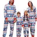 Christmas Onesie Pajamas Family Vacation Novelty One-piece Hooded Matching PJs Allover Pattern Sleepwear Nightwear (Blue, L)