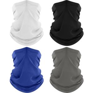 4 Pack Neck Gaiter, Cooling Breathable Face Mask UV Protection Scarf Hiking Bandana for Men/Women (Black+gray+white+blue)