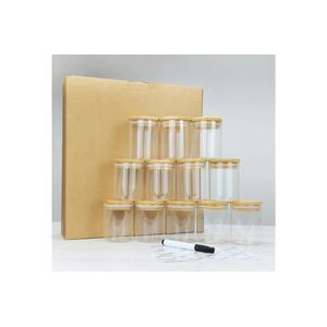 Glass Spice Jars with Labels-12 Pack- 6.8oz- 360 Labels- Spice Containers with Bamboo Lids -Spices Organization for Cabinet-Drawer-Rack-Seasoning containers-herbs- Organizer-Spices Bottles