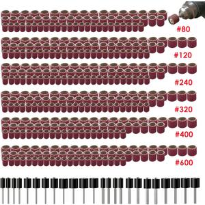 400 Pieces Sanding Drums Kit, Drum Sander Sleeves 376pcs (80 120 240 320 400 600Grit),24Pcs Drum Mandrels diameters, Sanding Bits Tool Accessories for Dremel Rotary Tool