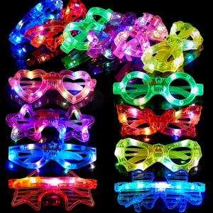 24 Packs Halloween Party Favors LED Glasses for kids Glow in the dark Party Supplies, 8 Shapes Light up Glasses New Year Eve Party Supplies