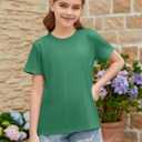 ZDC Girls Short Sleeve Shirts Crewneck T Shirts Kids Summer Tops Basic Tees 5-14 Years (Green)