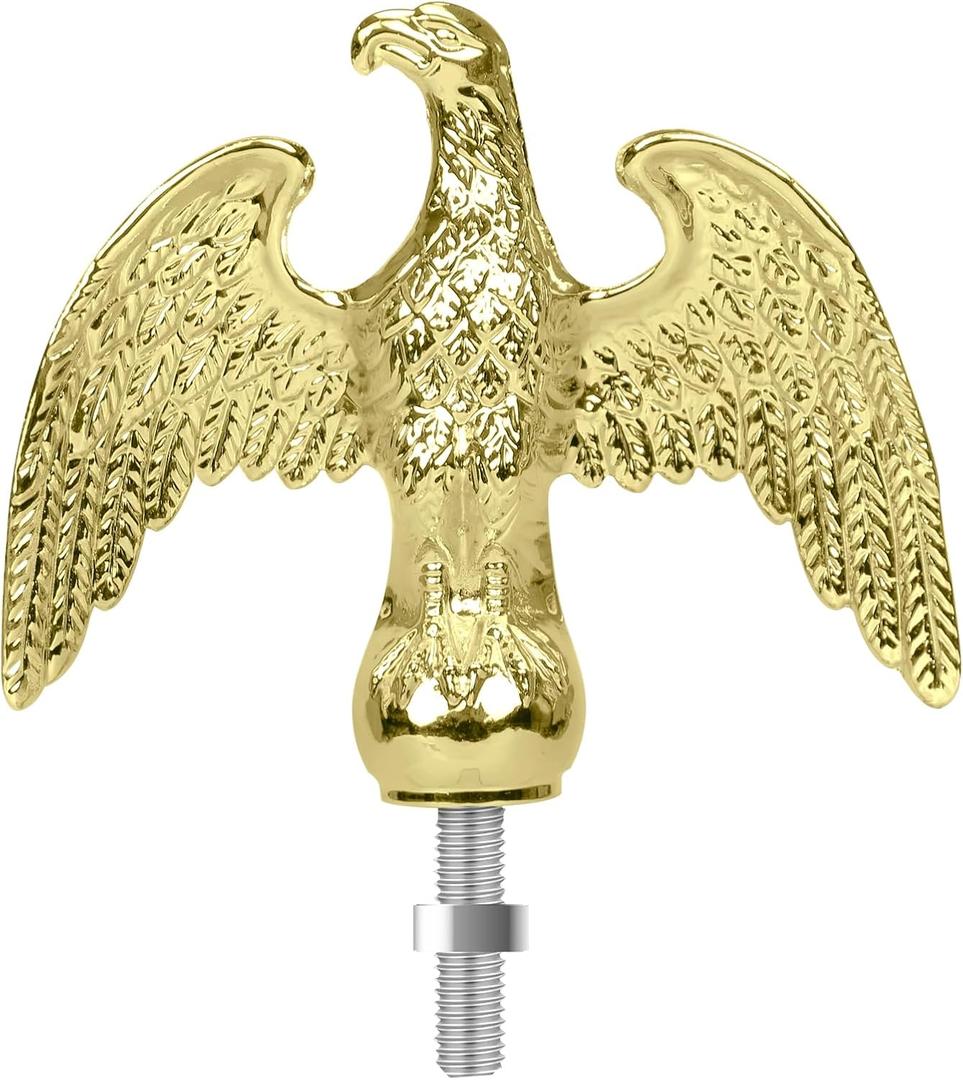 NQ Gold Flag Pole Eagle Topper Ornament, Aluminum Alloy Eagle Finial for 20'/25'/30' Telescopic/Sectional FlagpoleGold,7inch (Gold)
