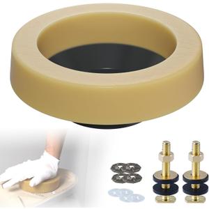 Hibbent Extra Thick Toilet Wax Ring Replacement Kit, Universal Toilet Seal Ring with Brass Toilet Floor Bolts and Retainer Washers, PE Flange Fits 3 Inch and 4 Inch Drain Pipes