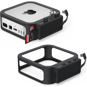 Mac mini M4 / M4 Pro Docking Station, 5 in 1 Mac mini M4 Dock with Silicone Protective Case, 3X USB-A 3.0 (5Gbps) Ports, SD/TF Card Reader - Black