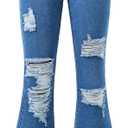 SHENHE Girl's Ripped Bell Bottom Zipper Jeans Distressed Flare Denim Pants (Blue), 8-9Y