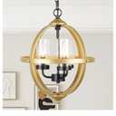 Treekee Chandelier Farmhouse Hanging Lighting, 4-Light Globe Orb Chandelier, Adjustable Modern Pendant Light Fixture for Dining Entryway Foyer, Black and Gold Finish