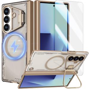 Nillkin for Samsung Galaxy Z Fold 7 Case, Compatible with MagSafe, Built-in [Screen Protector] [Hinge Protection] [Kickstand] Slim Magnetic Anti-Yellow Phone Case for Galaxy Z Fold 7 - Clear Brown