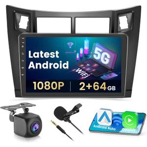 Hikiy [2+64G] Android 15 Car Stereo for Toyota Yaris 2006-2011 with Wireless CarPlay Android Auto, 9'' Touch Screen Car Radio GPS Mirror Link WiFi Backup Cam Bluetooth SWC FM/RDS
