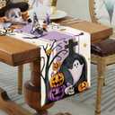 Halloween Pumpkin Boo Ghost Table Runner Spooky Tombstone Skull Burlap Table Runners, Autumn Seasonal Coffee Table Center Decor for Home Kitchen Dining Party Indoor Outdoor 13x108 Inch