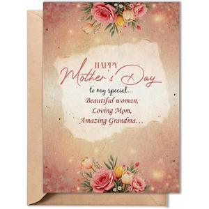 5 x Mothers Day Card for Grandma from Grandson, Granddaughter, Kids – Elegant Floral Mother’s Day Card for Grandma from Family or Grandchildren – 5"x7" Folded Card with Envelope (Grandmother)
