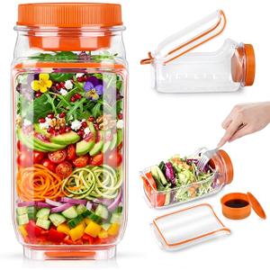 Saladkind Salad Pod Salad Jar with Side Opening Leakproof Salad Container Reusable Meal Prep Jar for Layered Salads Fruit Parfait for Work Gym Travel (Orange)