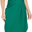 Women's One Shoulder Satin Silk Backless Split Wrap Hem Twist Ruched Summer Party Cocktail Midi Dress (Green), Sma