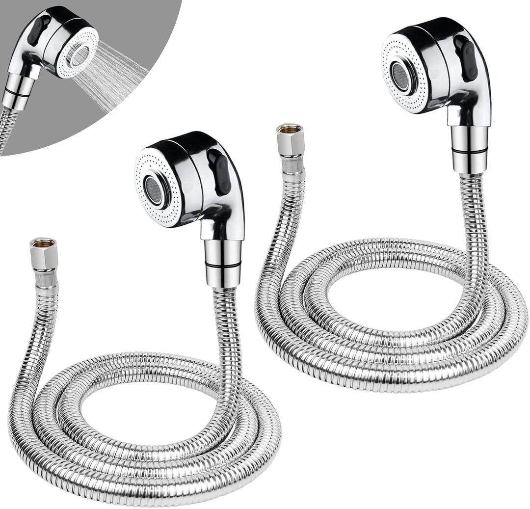 2Sets Silver Shampoo Bowl Hose and Sprayer - 1/4" Nut, Stainless Steel Sink Hose Attachment, Professional Salon Sink Hose and Sprayer for Salon Sink, Salon Shampoo Bowl