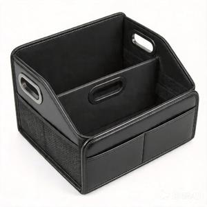 Car Storage Organizer Reinforced Dividable Leather Car Caddy Basket for Front Seat Floor Back Sturdy Frosted Handle 8 Compartments Adjustable Strap Buckles Slip-Resistant (Normal)