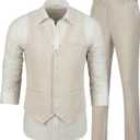 Furuyal Men Suit Casual Wedding Suits Linen Suits for Men 2 Piece Suits Groomsmen Tuxedos Summer Beach Prom Vest and Pants Set Beige-XL