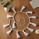 Tegeme 7ft Halloween Rustic Ghost Garland Decoration with Wooden Beads Rustic Ghost Banner Halloween Hanging Ghosts Garlands for Indoor Outdoor Wall Home Room Mantel Fireplace Decor(White)