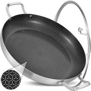 Inqibee 14 Inch Hybrid Nonstick Stainless Steel Paella Pan with Lid
