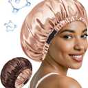 3 x BONNET QUEEN Silk Bonnet for Sleeping Hyaluronic Acid Satin Bonnet, Double Layer Hair Wrap for Curly Hair Women Sleep Cap (Champagne & Brown)