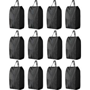 Travel Shoe Bags, Set of 12, Large Oxford Fabric Storage Bags with Zipper and Handle, Water-Resistant Pouches (Black)