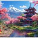 Fabric 7x5ft Japanese Spring Blooming Cherry Flowers Bokeh Photography Backdrop Snow Mountain Courtyard Background Party Decoration Photo Banner Booth