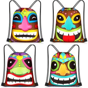 Censen 24 Pcs Hawaiian Aloha Drawstring Bags Tiki Luau Gift Bags Set Bulk 12 x 10 Inch Waterproof Beach Sack Pack for Girls Boys Kids Gift Party Aloha Festival Hawaiian Party Supplies