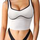 SUUKSESS Women Sweetheart Neckline Longline Sports Bra Padded Basic Workout Crop Tank Top (X-Small, White)