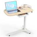 WALKINGDESK Rolling Desk Adjustable Height with Drawer and Wheels, Portable Small Standing Desk Pneumatic for Home Office, Mobile Computer Laptop Desk Cart, Medical Sofa Overbed Table, Oak