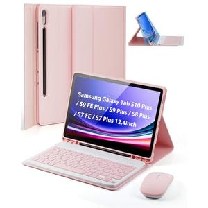 TUNKARMOR Case Keyboard for Samsung Galaxy Tab S10+ Plus / S9 FE+ Plus / S9+ Plus / S8+ Plus / S7 FE / S7+ Plus 12.4inch - Mouse and Magnetic Keyboard, Slim Case with S Pen Holder