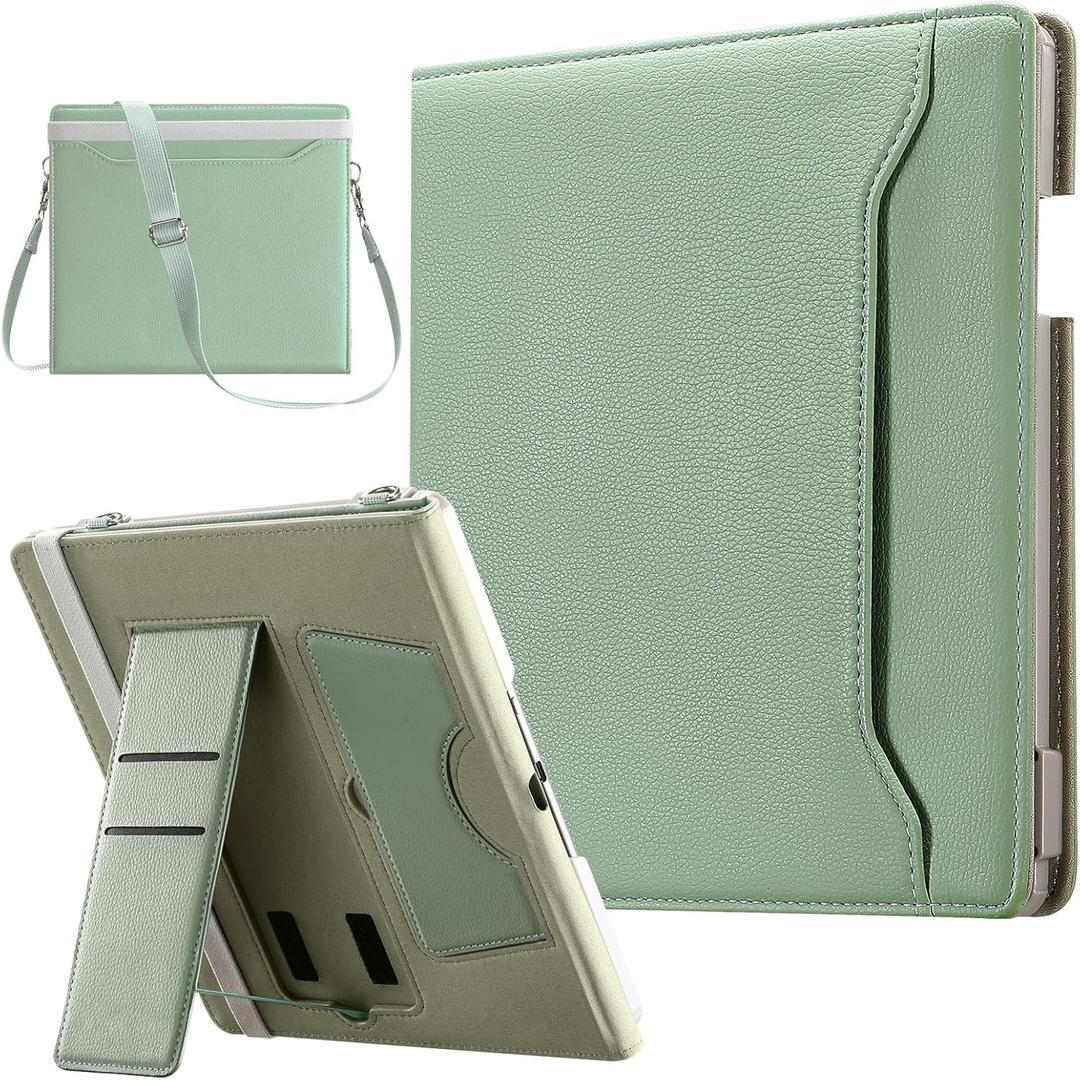 E NET-CASE Case for Kindle Scribe 10.2 inch(2024/2022 Release),Premium PU Leather with Card Slot and Pen Holder and Auto Sleep/Wake,Shoulder Strap Cover for 10.2" Kindle (Light Green)