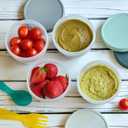 Youngever 18 Pack 1 Cup Small Food Containers with Lids, 8 Ounce Food Storage Containers, Condiment, and Sauce Containers with Lids Labels (Urban Colors)