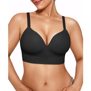 Popilush Bras for Women No Underwire Supportive Push Up Bralettes Wireless Full Coverage Plus Size T-Shirt Bra (Medium, Black)