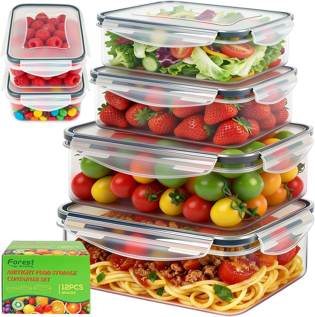6 Pack Large Food Storage Containers with Lids (85oz/50oz/34oz) BPA-Free Reusable Thicker Plastic Freezer Safe Storage Containers, Airtight & Leakproof Kitchen Meal Prep Containers for Food