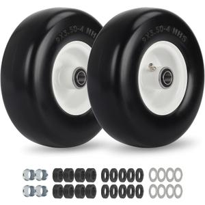 GICOOL 9x3.50-4 Flat Free Lawn Mower Tires, 9" Smooth Tread Front Wheel Assembly Fits Exmark Metro/Scag SW Series Zero Turn Mowers, Adjustable Hub 3.5"-5", 3/4" & 5/8" Bearing, 2-Pack