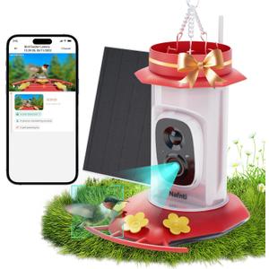 2K Smart Hummingbird Feeder with Camera, Solar Powered, AI Bird Species Recognition, Leak-Proof & Ant-Bee Proof, IP65 Outdoor Wireless Bird Feeder(17 oz)