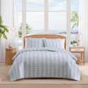 Tommy Bahama - Queen Quilt Set, 100% Soft Cotton Bed Set for Year Round Comfort, 3 Piece Striped Bedding with Matching Pillowcases (Bahama Weekend Stripe Blue)