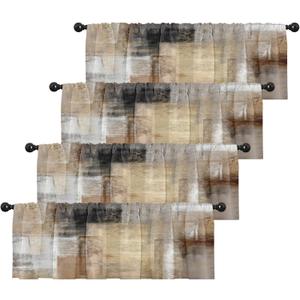Emvency 4 Pack Valances Window Treatments, Brown Abstract Modern Art Blackout Drapes Adjustable Curtain for Windows Living Room Kitchen Over Sink, 52x18 Inch Rod Pocket Valances