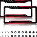 License Plate Frame 2 Pack Front Rear Aluminum Metal Rust-Proof Universal Car Tag Frames Holder with 4 Holes Car Decor Accessory with Screws for Men Women - Black Red American Flag