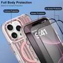 Magnetic Case for iPhone 16 Pro Case with Stand & 2X Screen Protector [Compatible with MagSafe] Military Grade Drop Protection Phone Cover with Ring Kickstand for Women Men, Pink Suitcase
