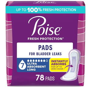 Poise Incontinence & Postpartum Pads for Bladder Leaks, 7 Drop Ultra Absorbency, Long Length, 78 Count