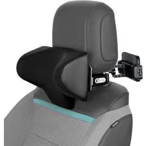 Adjustable Car Headrest Pillow, Car Neck Pillow for Driving Seat Head Support Memory Foam Rest with Hook and Tablet Phone Holder Mount (1 Set) (Black)