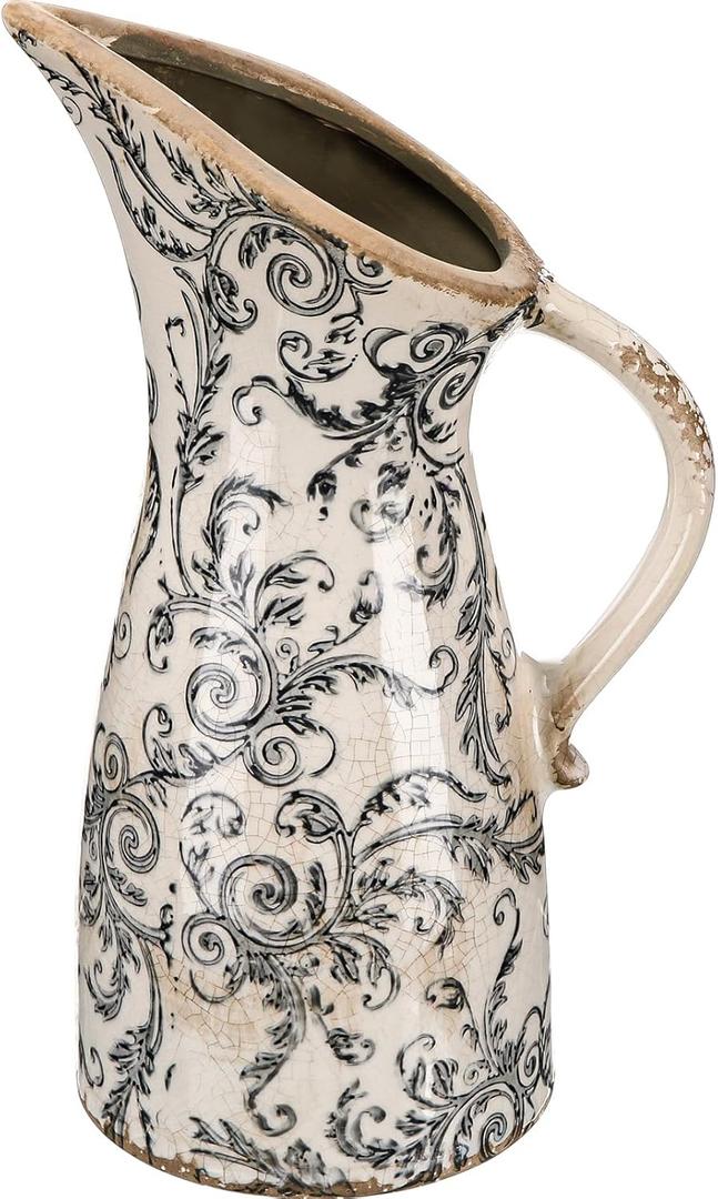 Sawysine 10.7 Inch Vintage Ceramic Vase with Handle Retro Ice Cracked Glaze Porcelain Vase Rustic Farmhouse Centerpiece Table Decorations for Home Decor Table Centerpiece