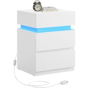 VASAGLE Nightstand with LED Lights, Adjustable Light Colors, Bedside Table, Side Table with 3 Drawers, Modern Style, 13.8 x 15.7 x 21.7 Inches, Cloud White LET630T12