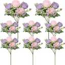 8 Pack Pink, Purple Peonies Artificial Flowers, Fake Silk Hydrangea Bouquet for Bridal Wedding Home Table Decor Reusable Dining Opening Ceremony Birthday Arrangement Faux Floral