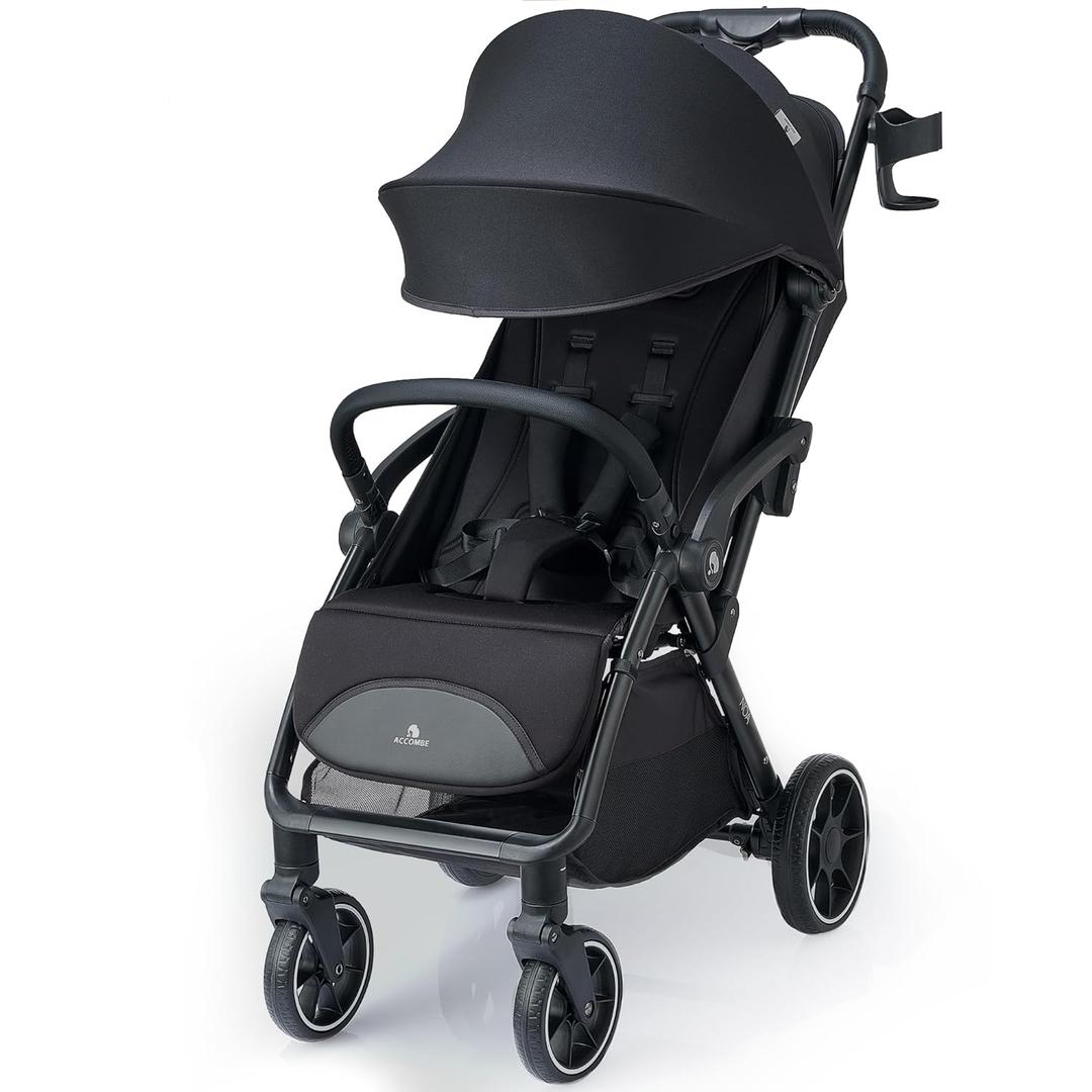 Compact Travel Stroller, Self-Folding Lightweight Stroller with Oversized Canopy, Adjustable Backrest, Newborn Pushchair for Toddler 0-36 (Black)