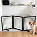 ZJSF Freestanding Dog Gate Indoor, Foldable Dog Fence for Doorways,Hallways or Stairs, Sturdy Wood Extra Wide Pet Gate with Support Feet,Brown,24 "Height-4 Panels