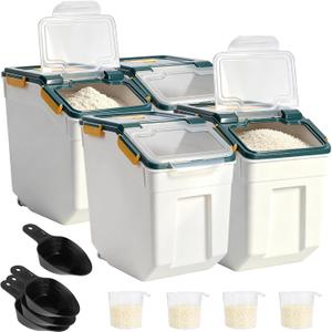 4Pack 50lb Flour Storage Container, Large Rice Container, Blue