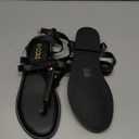 Colgo Thong Flat Sandals, Casual Women T-Strap Dress Sandals with Adjustable Ankle Buckle for Summer Wedding (9, Ls Black/Sdl)