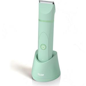 OLOV Electric Body Hair Trimmer - Groin Trimmer for Men - Bikini Trimmer Women - Wet/Dry Shaver Groomer, Replaceable Ceramic Blade Heads, USB Recharge Dock, Waterproof Hygiene Razor, Green